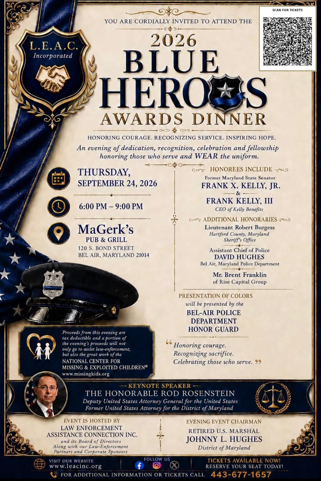 2026 Blue Heroes Awards Dinner invitation, Thursday September 24, 2026 at MaGerk's Pub & Grill in Bel Air, Maryland