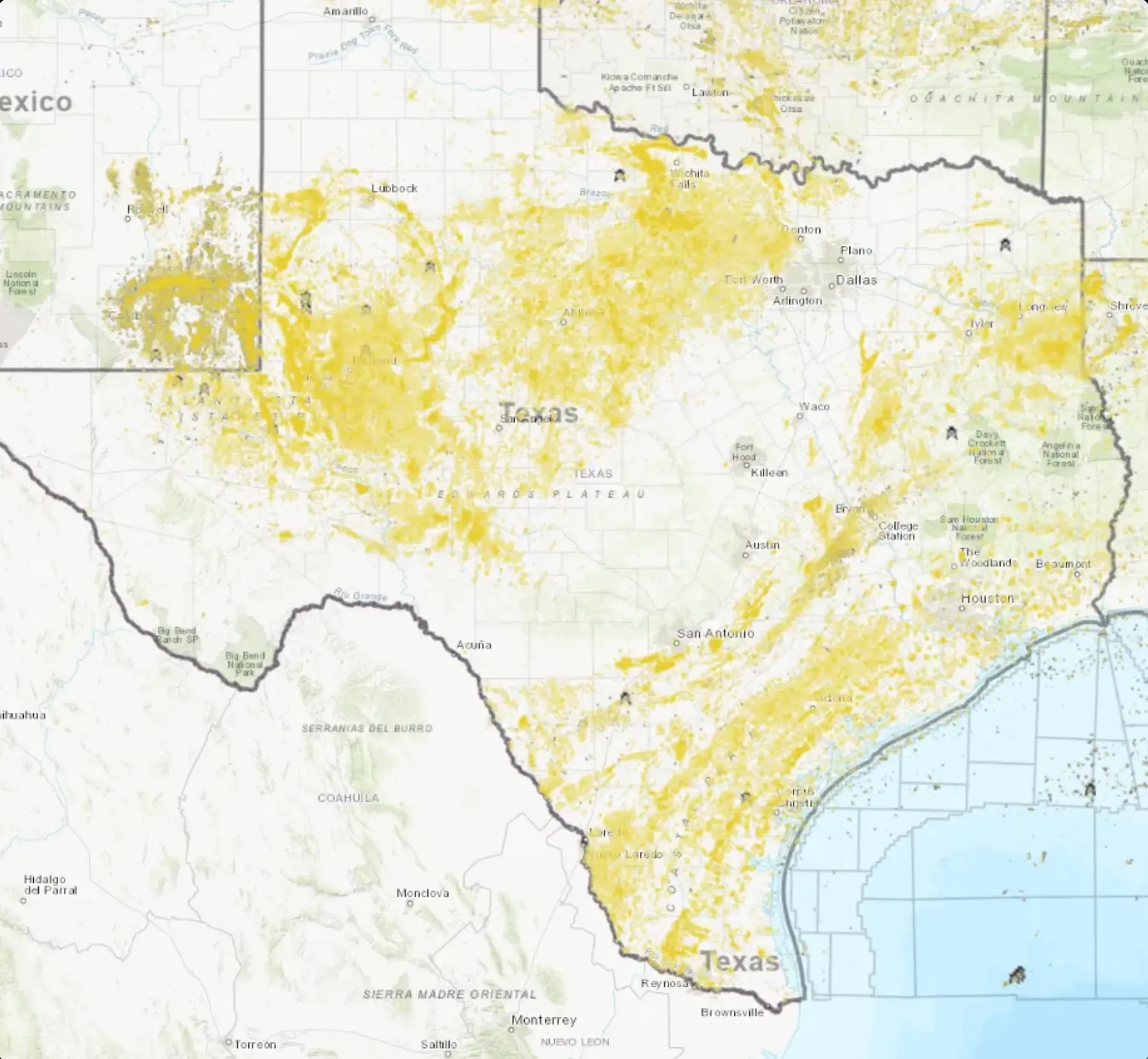 Map of Texas showing thousands of pulled vertical drilling permits